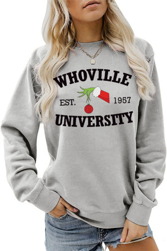 Womens Whoville University Christmas Letter Print Crew Neck Sweatshirts
