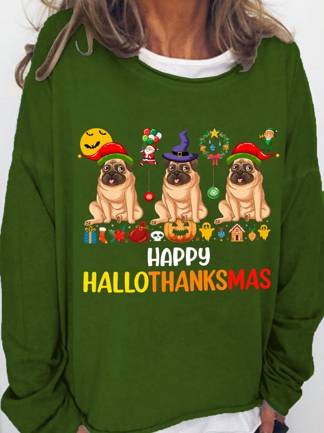 Gift For Dog Lover Happy Hallothanksmas Womens Sweatshirt