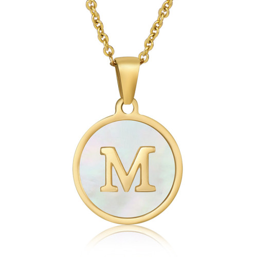 White Mother of Pearl Initial A-Z Pendant Necklace 18K Gold Plated Stainless Steel Necklace