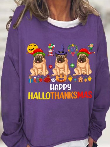 Gift For Dog Lover Happy Hallothanksmas Womens Sweatshirt