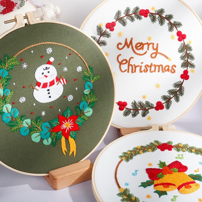 Christmas Embroidery Starter Kit DIY Stamped Handwork Needlework for Beginner Cross Stitch kit Home Decoration Threads Tools