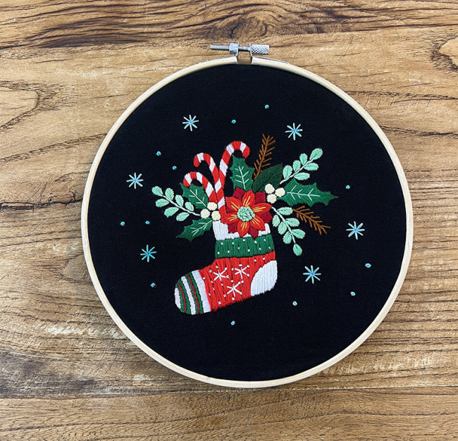 Diy Hand Embroidered Set Sewing Tools Black Merry Christmas Santa Claus Christmas Socks Christmas Tree