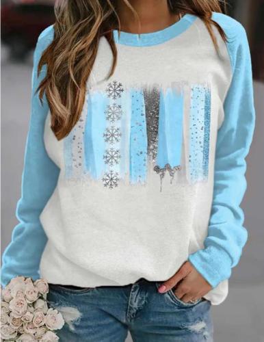 Womens Christmas Inspired Printed Casual Crew Neck Top