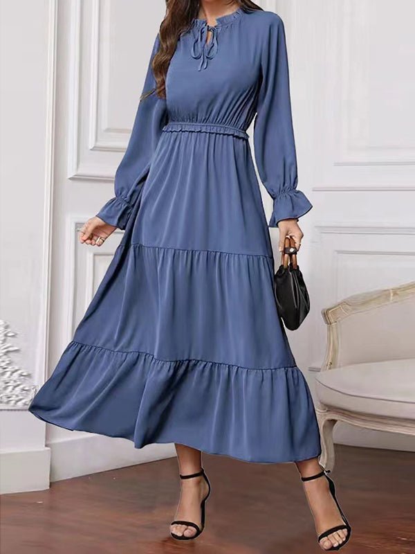 Women's Dresses Solid Long Sleeve Tie Maxi Dress