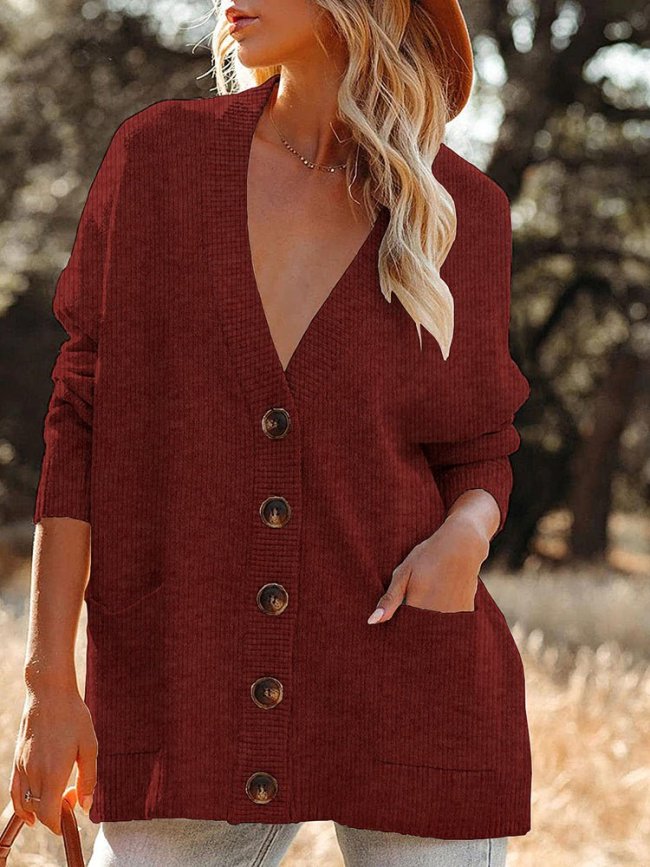 Women's Cardigans Solid Single Breasted Pocket Sweater Cardigan