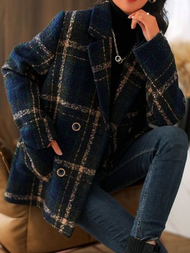 Women's Coats Retro Plaid Casual Woolen Coat