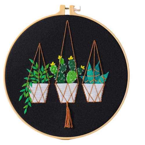 Hanging Pots 5 Hand Embroidery Kit 8”