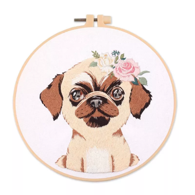 Puppy Pet Portait DIY Hand Embroidery Kit 20cm