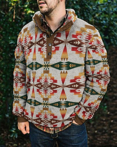Men's Fleece Sweatshirt Western Retro Aztec Tribal Geometric Pattern Pullover Sweatshirts
