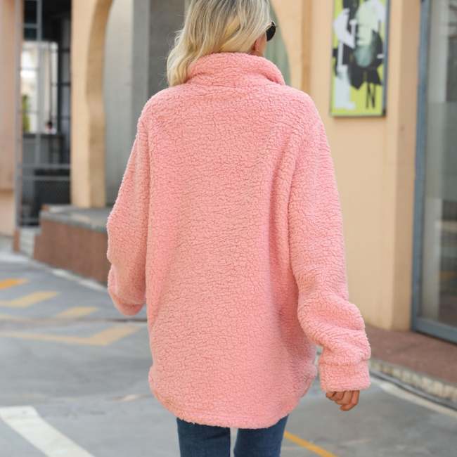 Womens Autumn Winter Coat Long Sleeve Single Breasted Faux Fur Coat Jacket Pink