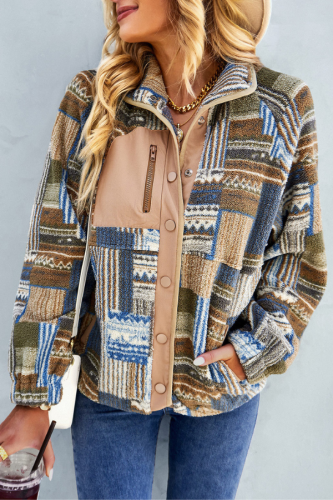 Womens West Style Coat Comfty Warm Fleece Geometric Pattern Jacket Coat Outerwear