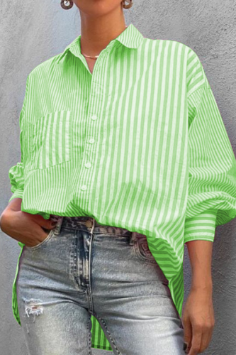Womens Blouse Shirt Stripe Long Sleeve Loose Shirt