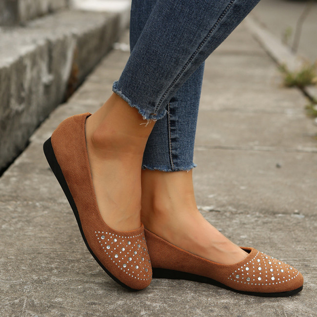 Womens Flat Rhinestone Round Toe Shoes