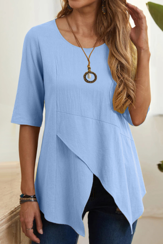 Womens Cotton Linen Shirt Mid Length Irregular Blouse