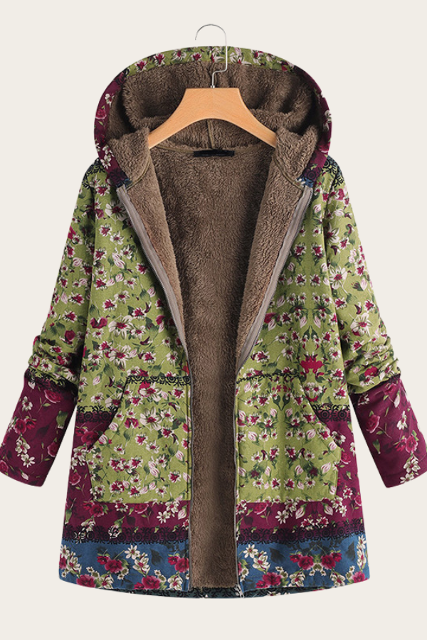 US$ 45.89 - Womens Coat Vintage West Floral Print Hoodie Thick Fleece ...