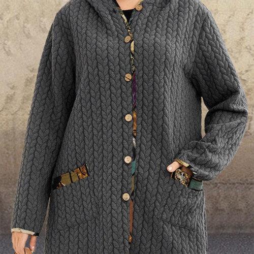 Womens Cotton Coat Single-breasted Hoodie Coat Outerwear Plus Size