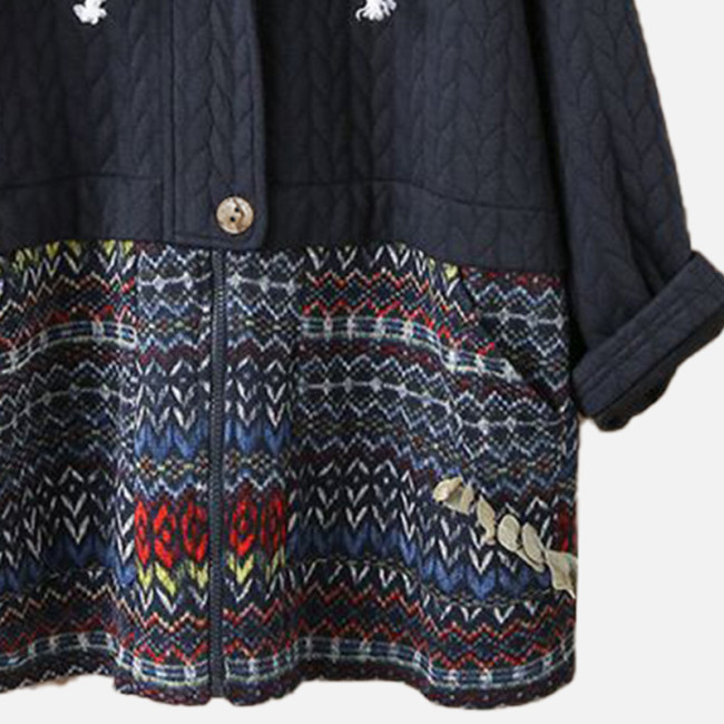 Womens Cotton Coat Vintage West Aztec Style Hoodie Coat Outerwear