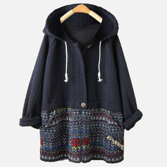 Womens Cotton Coat Vintage West Aztec Style Hoodie Coat Outerwear