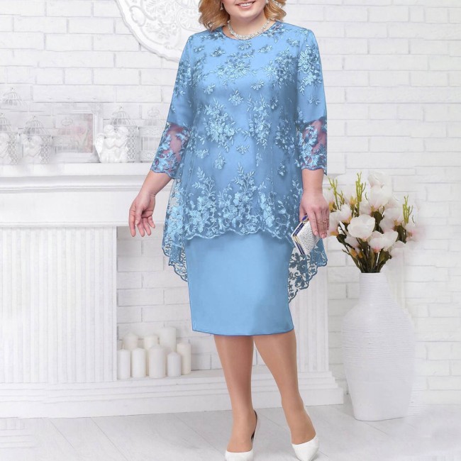 Women's Dress Embroidered Floral Lace Cocktail Party Dress Mother of the Bride Dress 7Colors