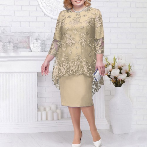 Women's Dress Embroidered Floral Lace Cocktail Party Dress Mother of the Bride Dress 7Colors