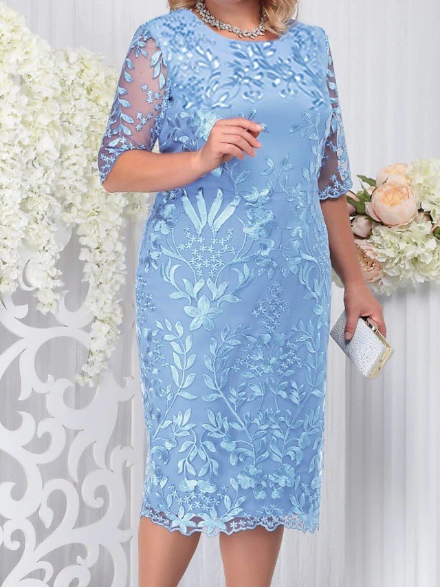 Plus Size Women's Dress Embroidered Floral Lace Cocktail Party Dress Mother of the Bride Dress