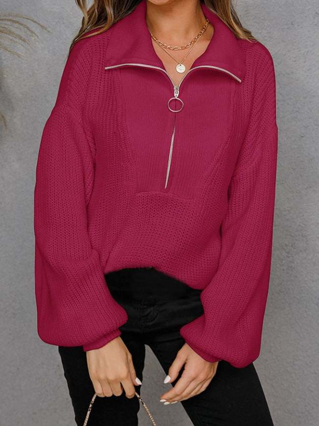 Women's Solid Color Casual V-Neck Sweater