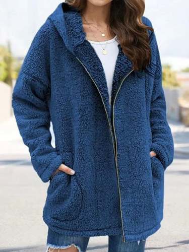 Women's Plain Long Sleeve Solid Color Casual Hooded Coat