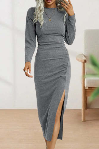 Sweet Elegant Solid Fold O Neck Sheath Dresses(4 Colors)