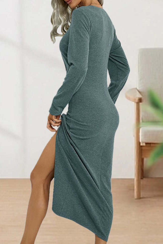 Sweet Elegant Solid Fold O Neck Sheath Dresses(4 Colors)