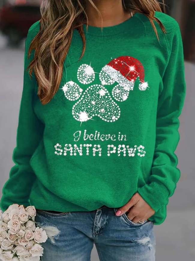 Vintage I Believe In Santa Paws Print Sweatshirt