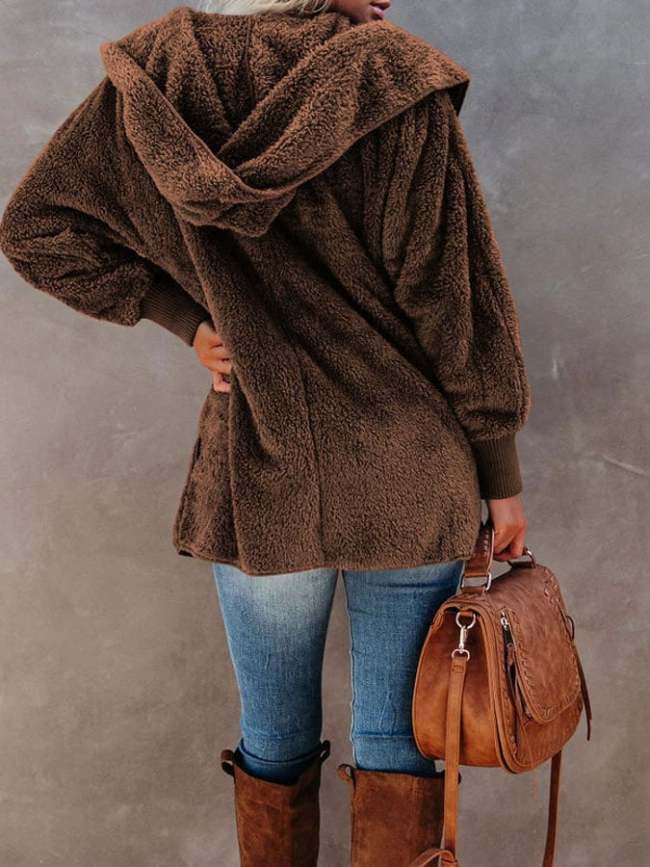 Women's Plain Long sleeve Casual Hooded Coat
