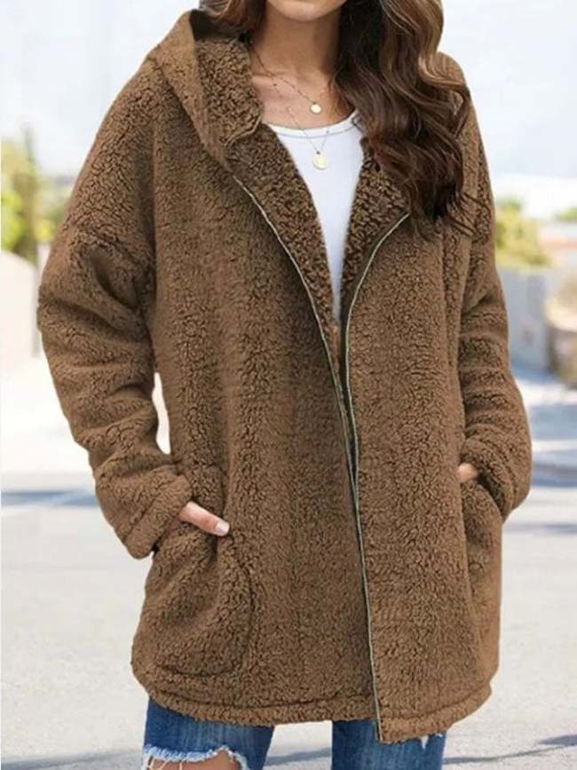 Women's Plain Long Sleeve Solid Color Casual Hooded Coat