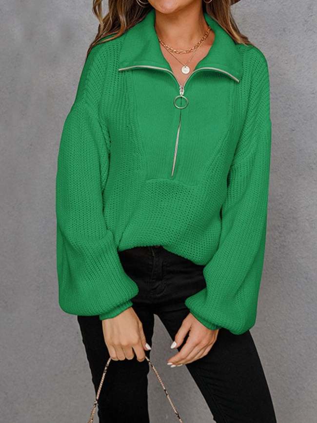 Women's Solid Color Casual V-Neck Sweater