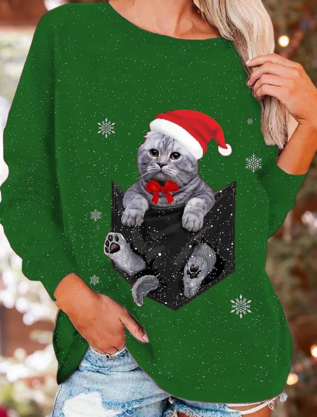 Animal Christmas Holiday Crew Neck Sweatshirt