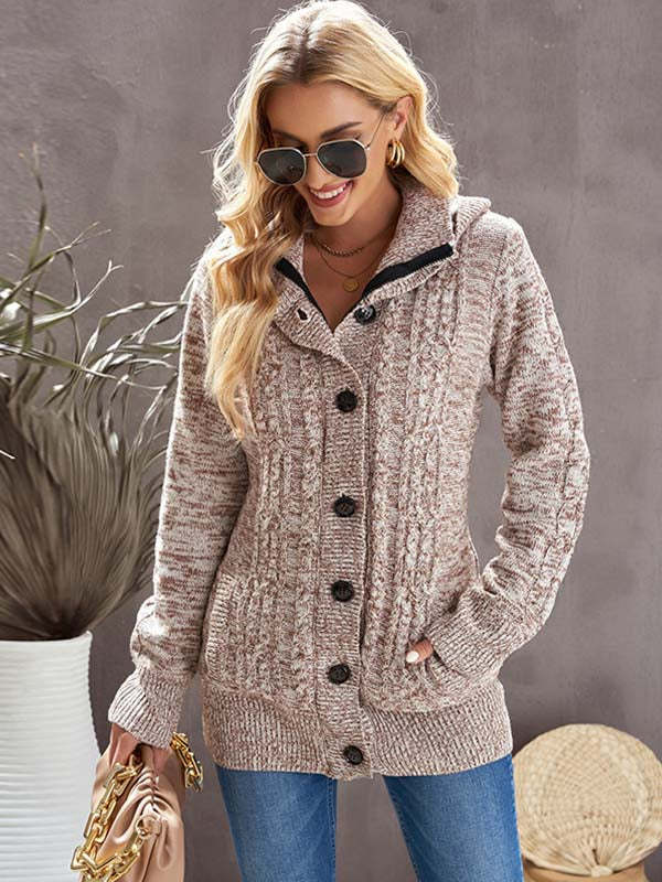 Button Front Speckled Hooded Plus Fleece Coat
