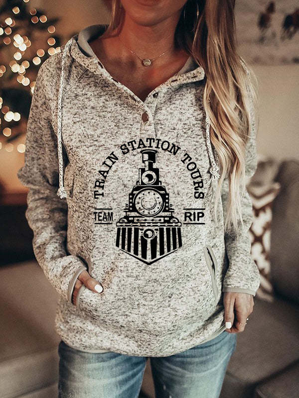 Train Station Tours Copper Button Hoodie