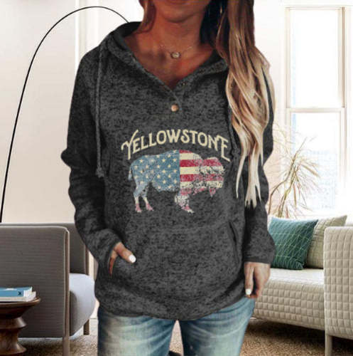 Women's Hoodie Y Pattern Print Long-sleeved Sweatshirt