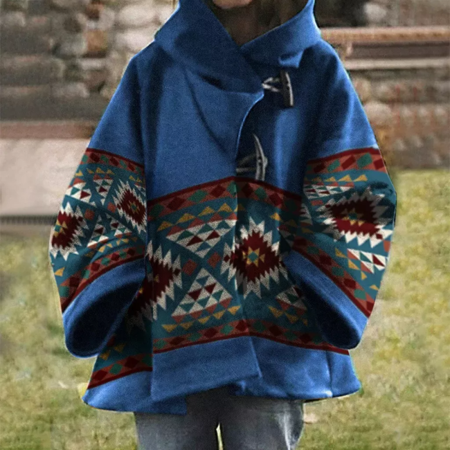Beth Dutton Blue Hooded Poncho Coat Indian Aztec Printed Jacket Horn ...
