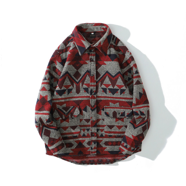 Woolen Ethnic Tribal Western Style Overshirt Men's Aztec Shirt Jacket