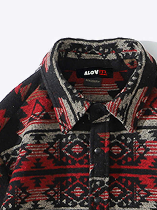 Woolen Ethnic Tribal Western Style Overshirt Men's Shirt Jacket