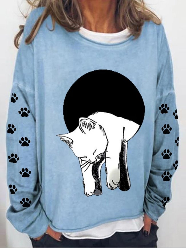 Women's Sweatshirt Long Sleeve Cat Printed Sweatshirt