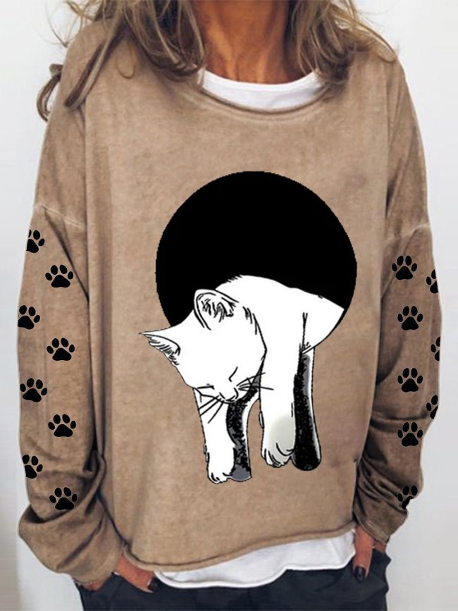Women's Sweatshirt Long Sleeve Cat Printed Sweatshirt