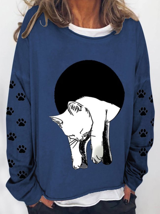 Women's Sweatshirt Long Sleeve Cat Printed Sweatshirt