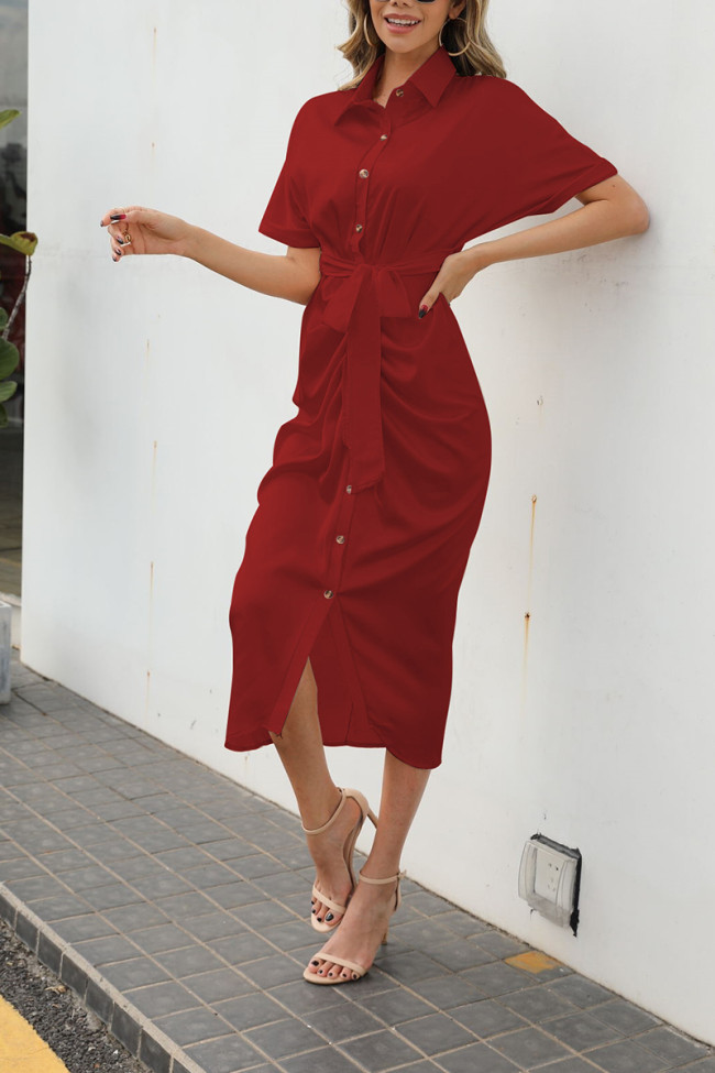 Women's Solid Color Pleated Long Dress
