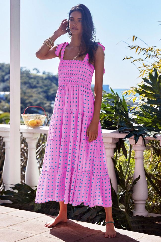 Women's Boho Dress Flowy Maxi Dress Spaghetti Tie Strap Beach Dress Ruffle A-line Long Swing Dress