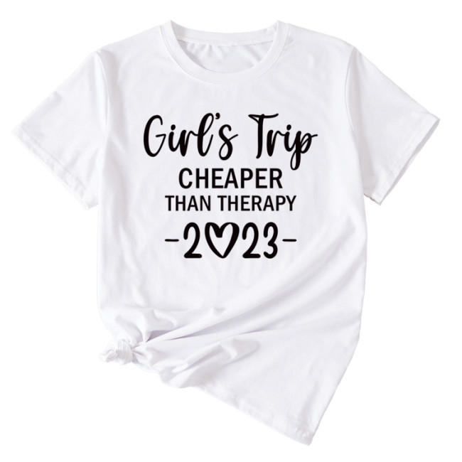 Women's Casual Printed Letter Girl's Trip 2023 Short Sleeve Shirts & Tops