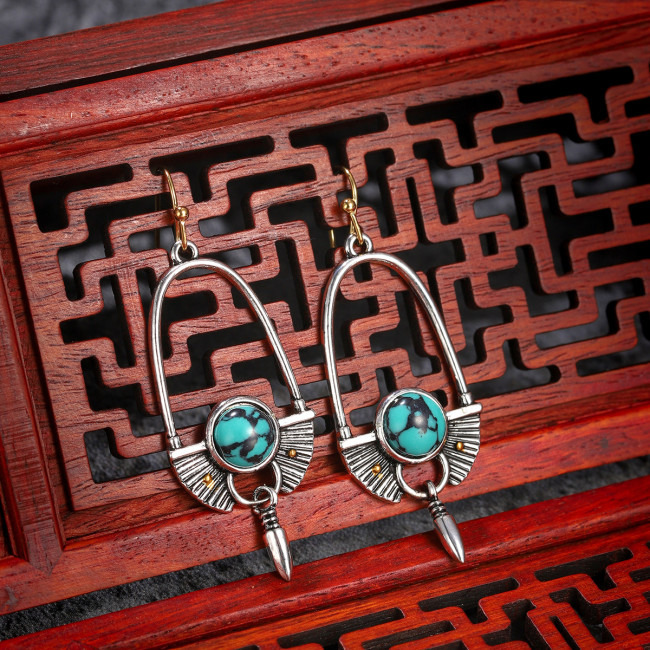 Vintage Earrings Boho Turquoise Ethnic Jewelry Western Cowgirl Engraving Creative Earring