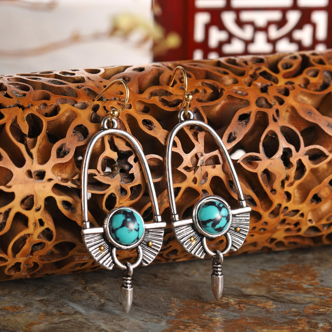 Vintage Earrings Boho Turquoise Ethnic Jewelry Western Cowgirl Engraving Creative Earring