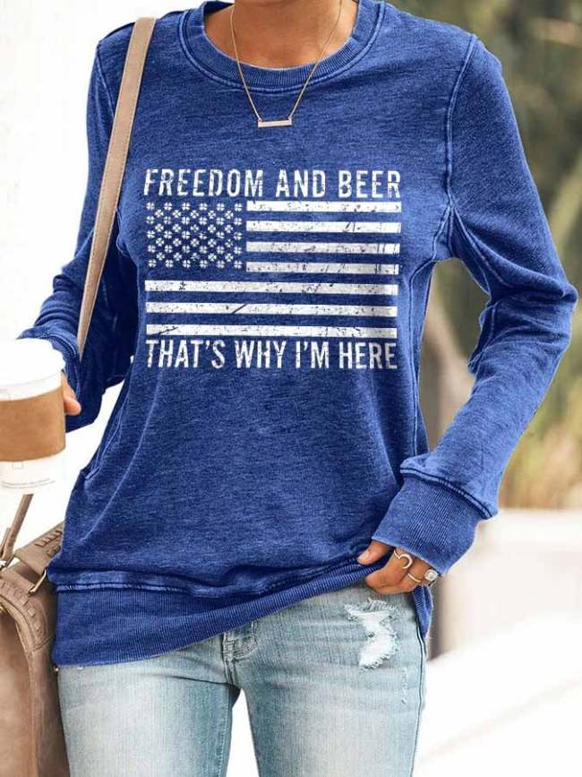 St.Patrick's Day Freedom And Beer That's Why I'm Here Print Sweatshirt