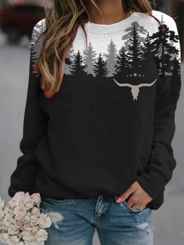 Women's Vintage Western Forest Print Sweatshirt